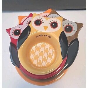 Sur la Table Owl Ceramic Nesting Measuring Cups Collectible Set